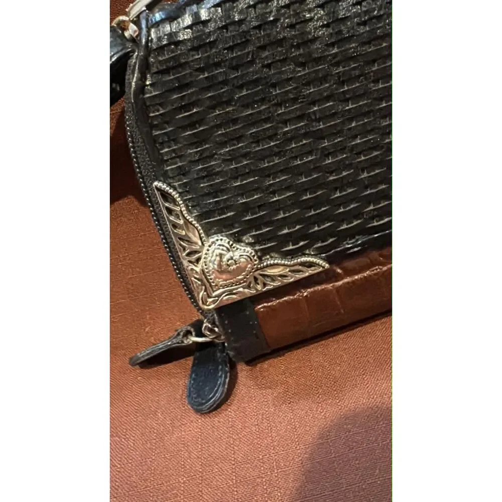 Fashion Crossbody Double Zippered Black & Brown Wallet Carry All Handbag